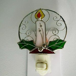 Holiday White Candle Stained Glass Nightlight